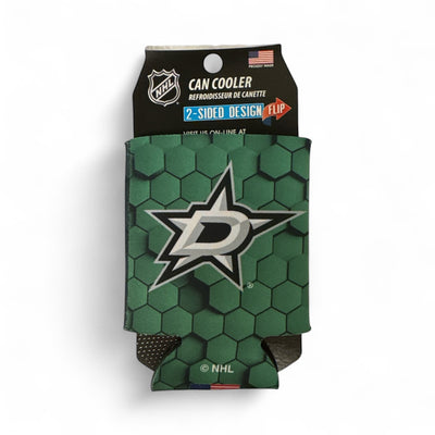 Green can cooler with Dallas Stars logo and NHL branding on a white background