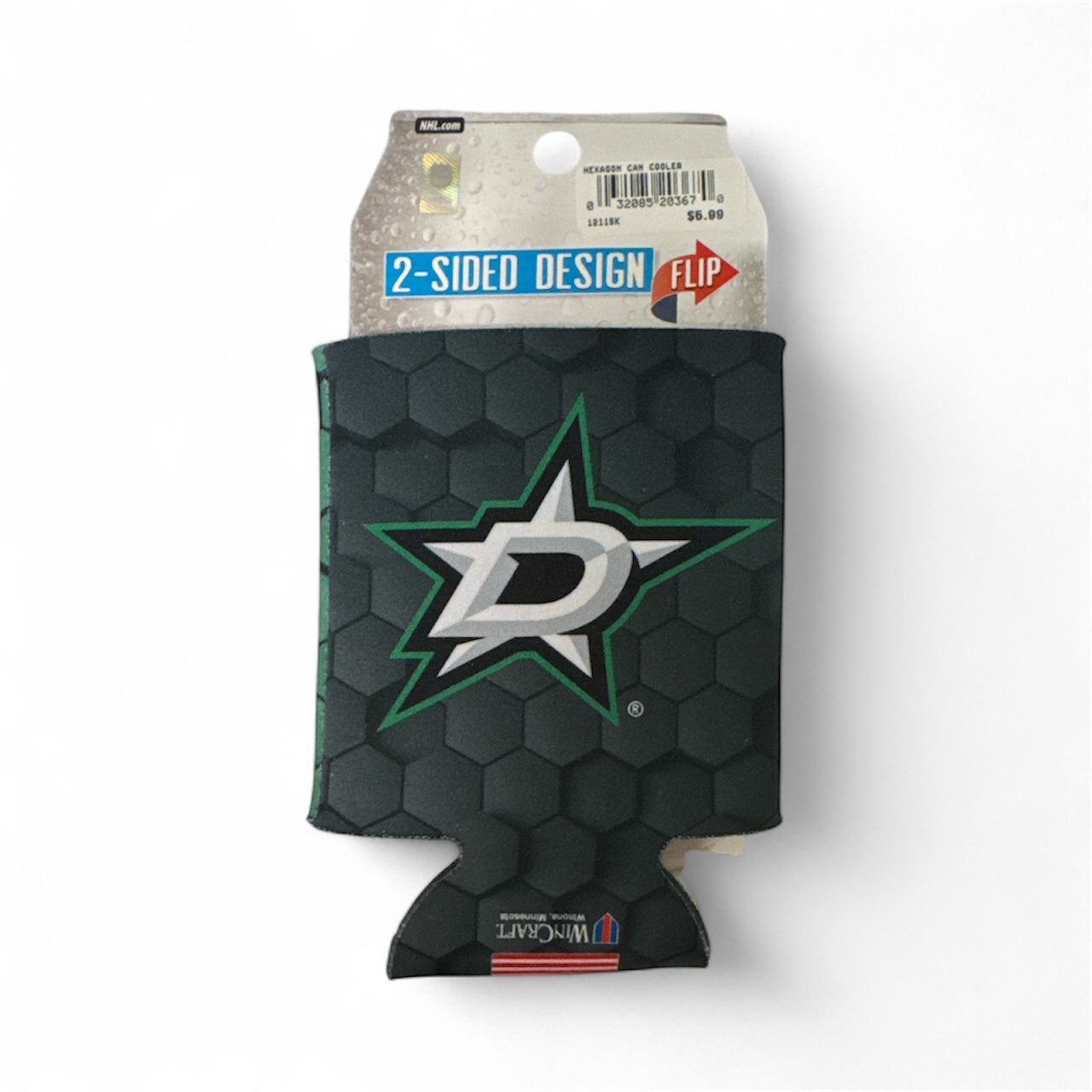 Hexagonal can cooler with Dallas Stars logo on a white background