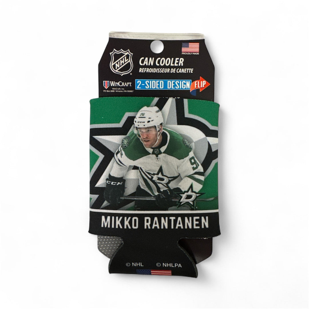 Can cooler with hockey player design featuring Mikko Rantanen on a white background