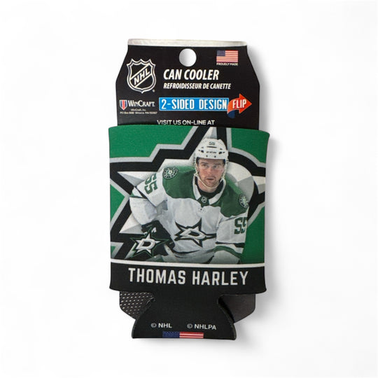 Can cooler with hockey player design and NHL branding on a white background