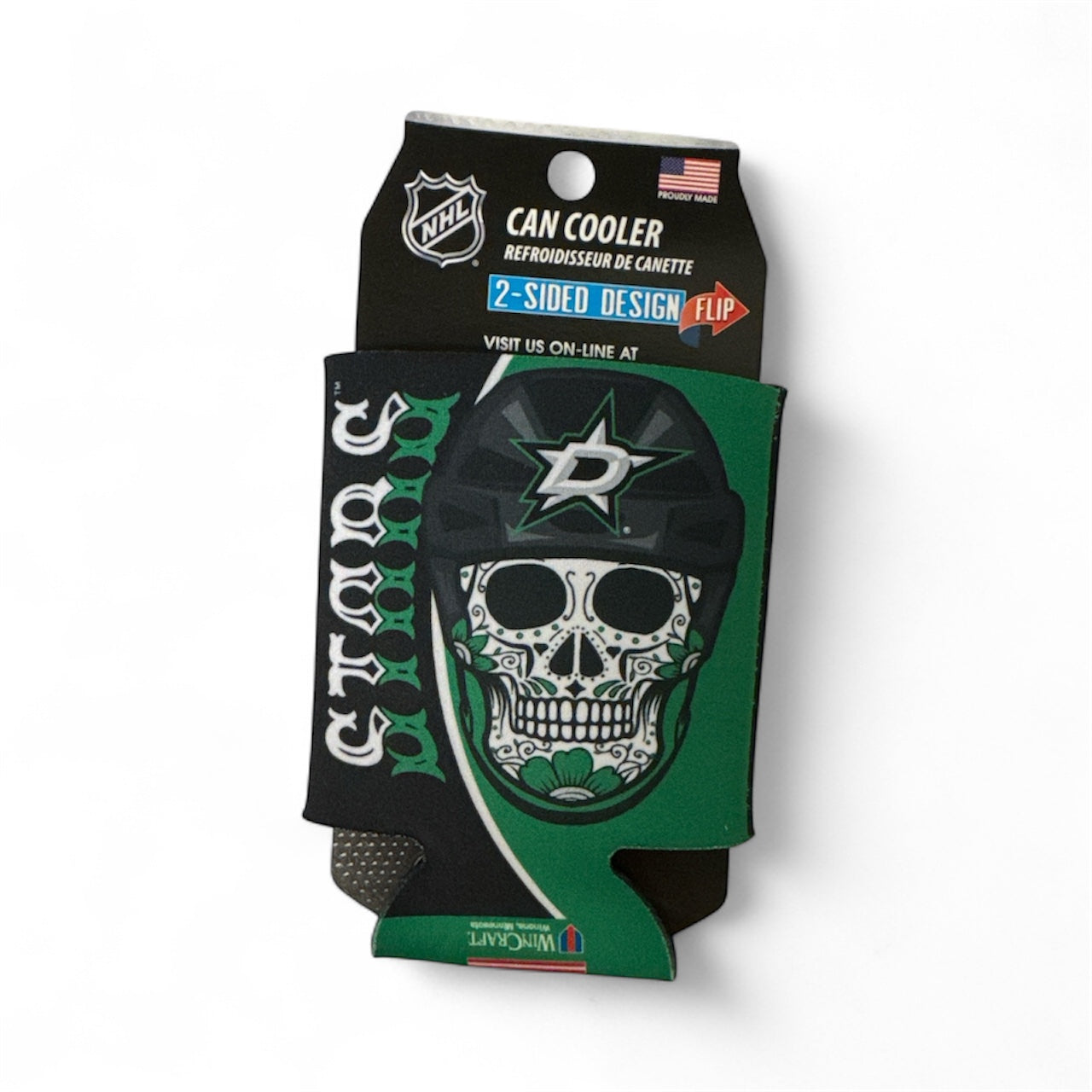 Can cooler with skull design and NHL branding on a white background