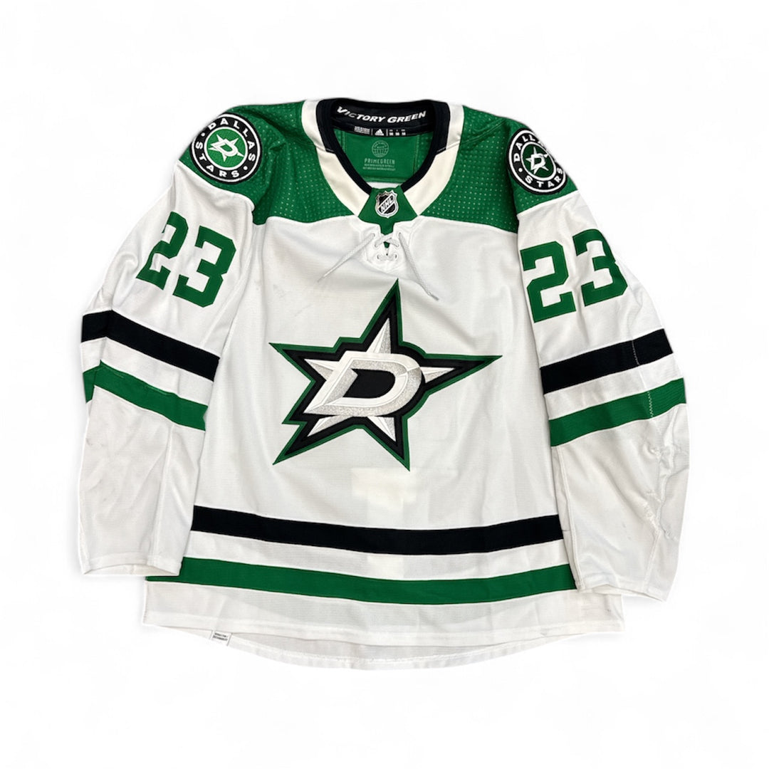 Photo of Dallas Stars #23 Lindell Game Worn Jersey Away White - Front View