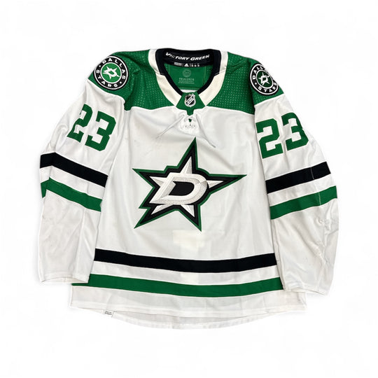 Photo of Dallas Stars #23 Lindell Game Worn Jersey Away White - Front View