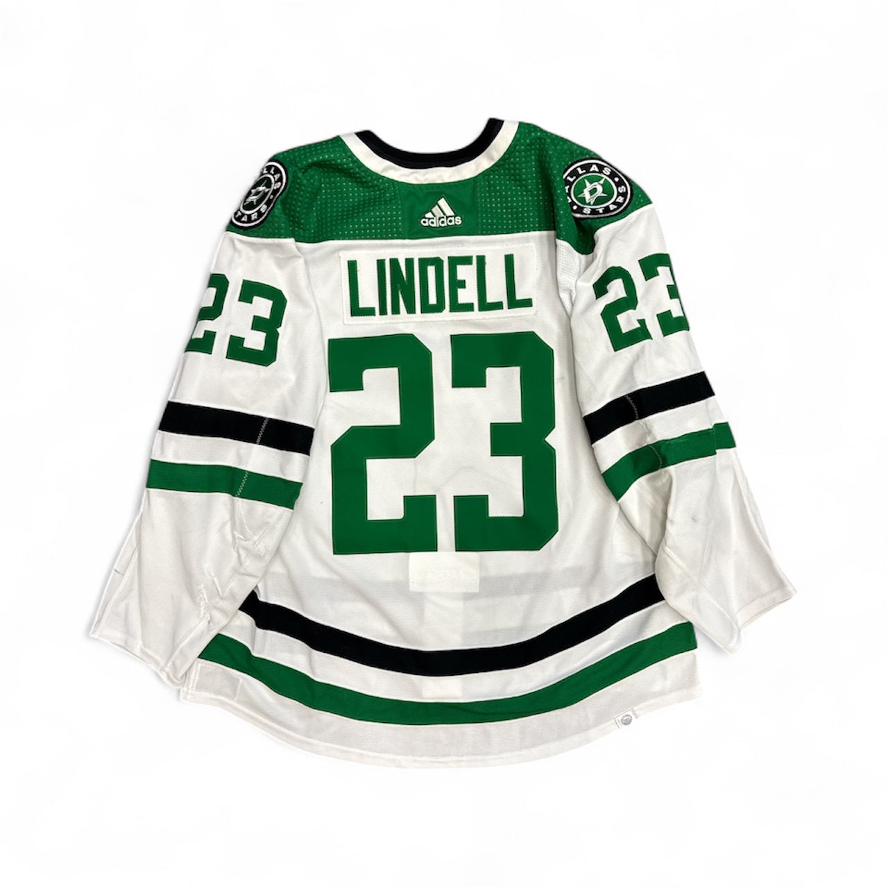 Photo of Dallas Stars #23 Lindell Game Worn Jersey Away White - Back View