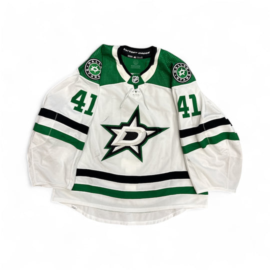Photo of Dallas Stars #41 Wedgewood Game Worn Jersey Away White - Front View