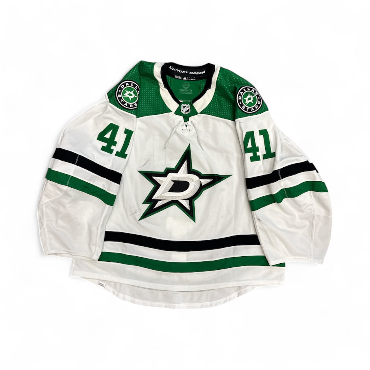 Photo of Dallas Stars #41 Wedgewood Game Worn Jersey Away White - Front View