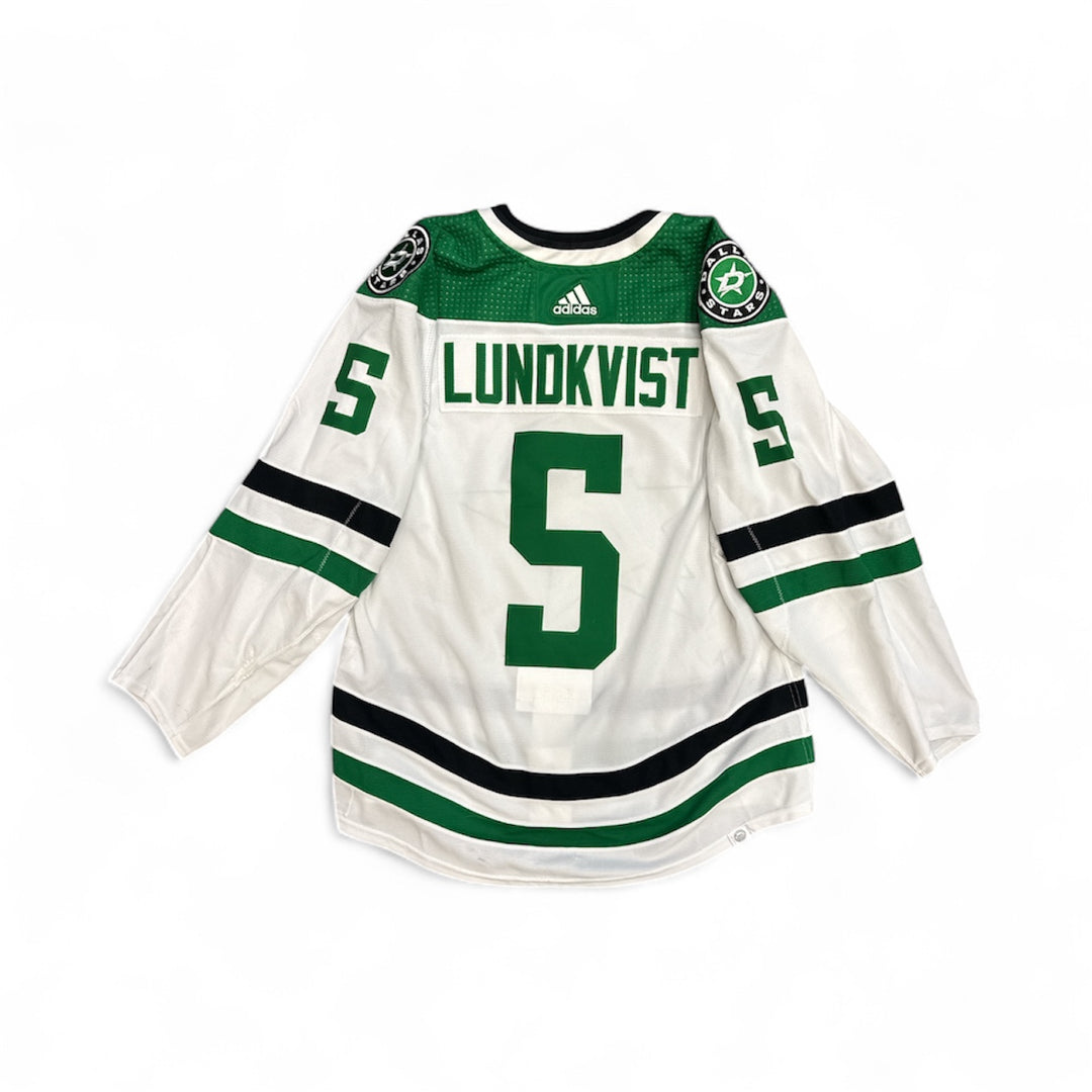 Photo of Dallas Stars #5 Lundkvist Game Worn Jersey Away White - Back View
