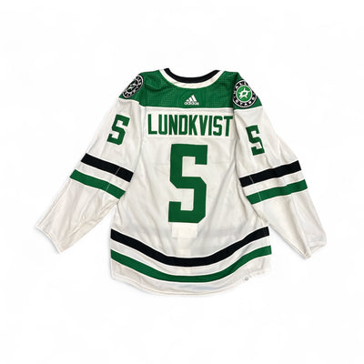 Photo of Dallas Stars #5 Lundkvist Game Worn Jersey Away White - Back View