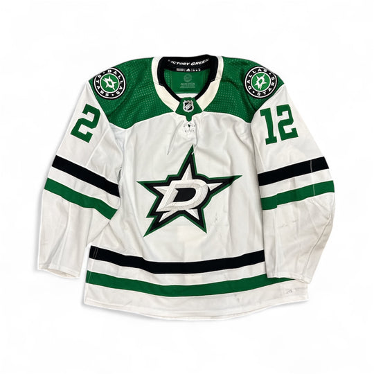 Photo of Dallas Stars #12 Faksa Game Worn Jersey Away White - Front View