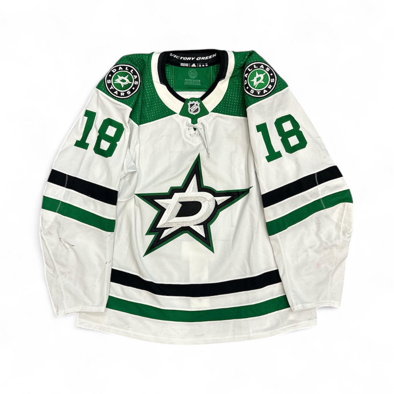 Photo of Dallas Stars #18 Steel Game Worn Away Jersey - Front View