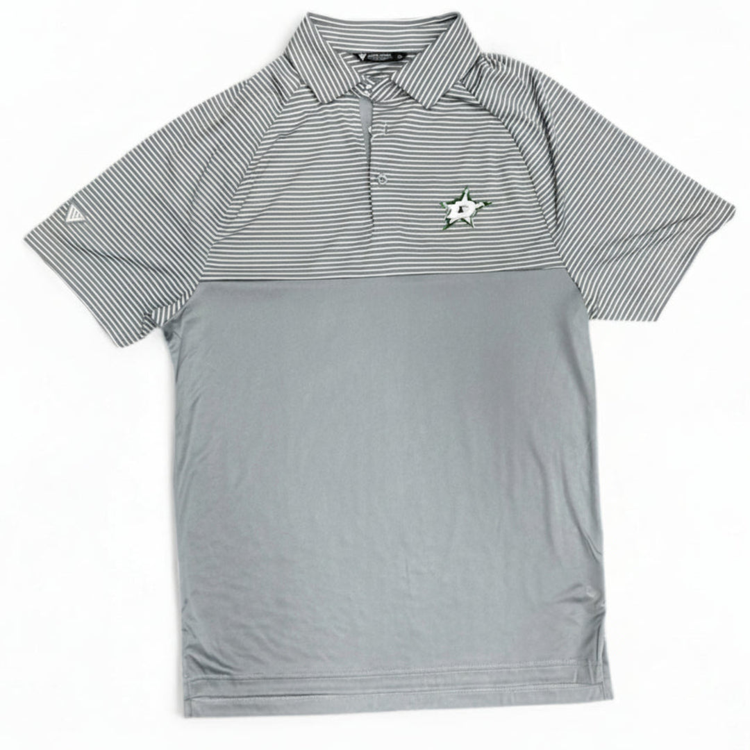 Photo of Dallas Stars Levelwear Classic Stripe Polo in Grey - Front View