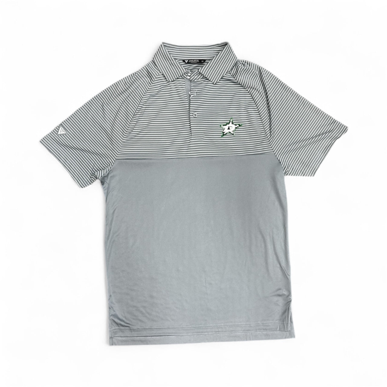Photo of Dallas Stars Levelwear Classic Stripe Polo in Grey - Front View