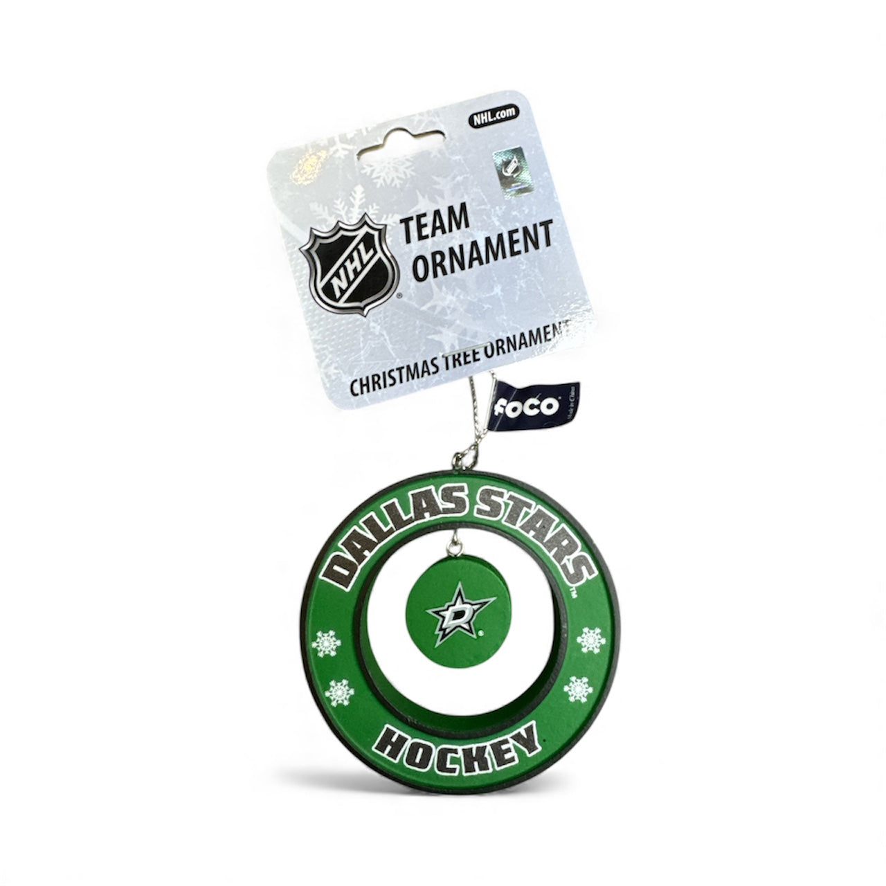 Dallas Stars hockey ornament on a white background