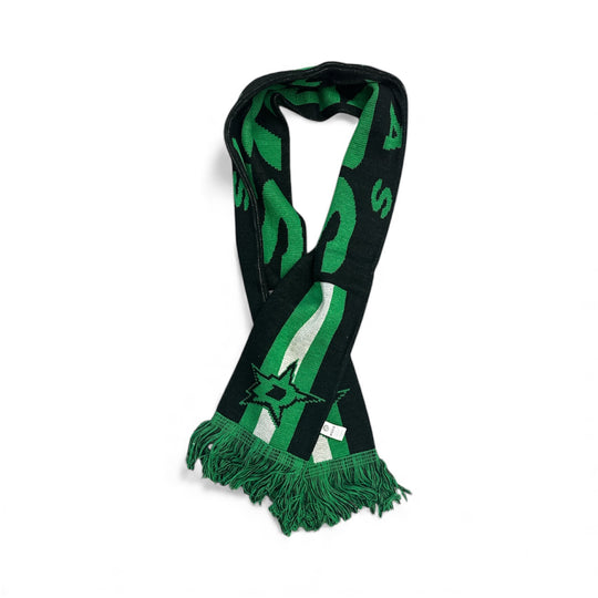 Green and black scarf with Dallas Stars logo on a white background