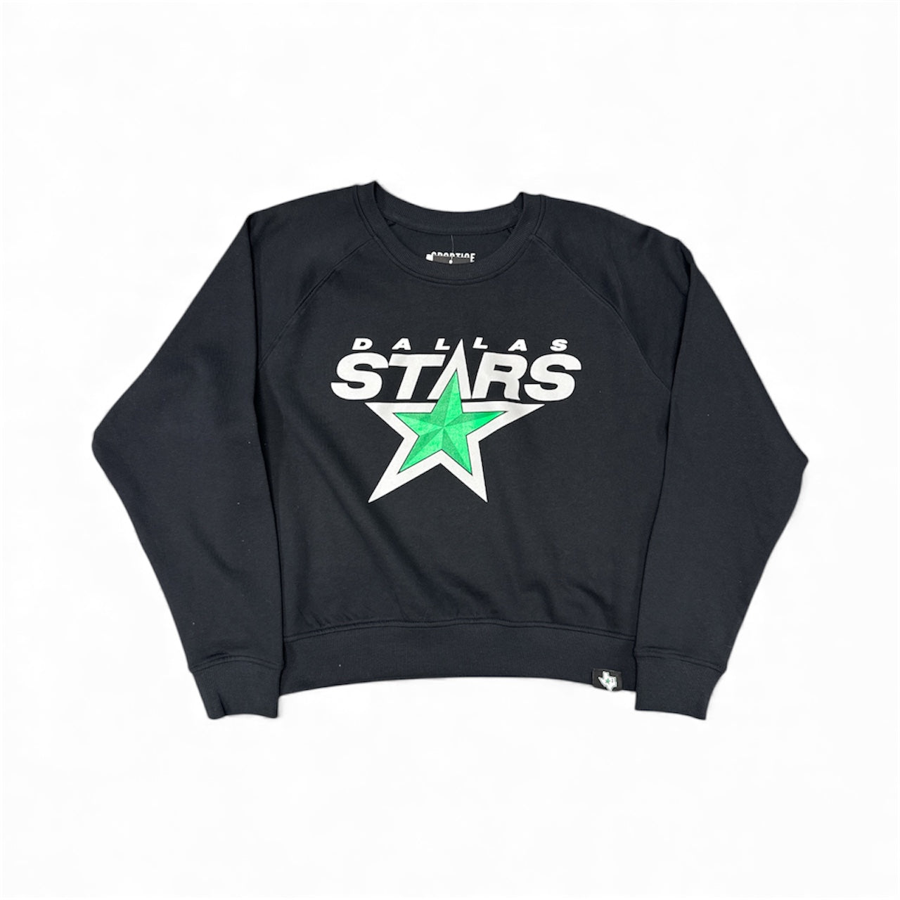 Black sweatshirt with 'Dallas Stars' logo on a white background