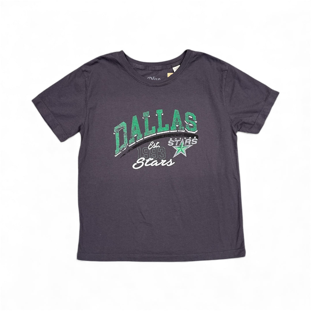 Gray t-shirt with 'Dallas Stars' text and logo on a white background