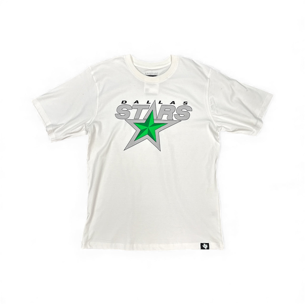 White t-shirt with 'Dallas Stars' logo on a white background