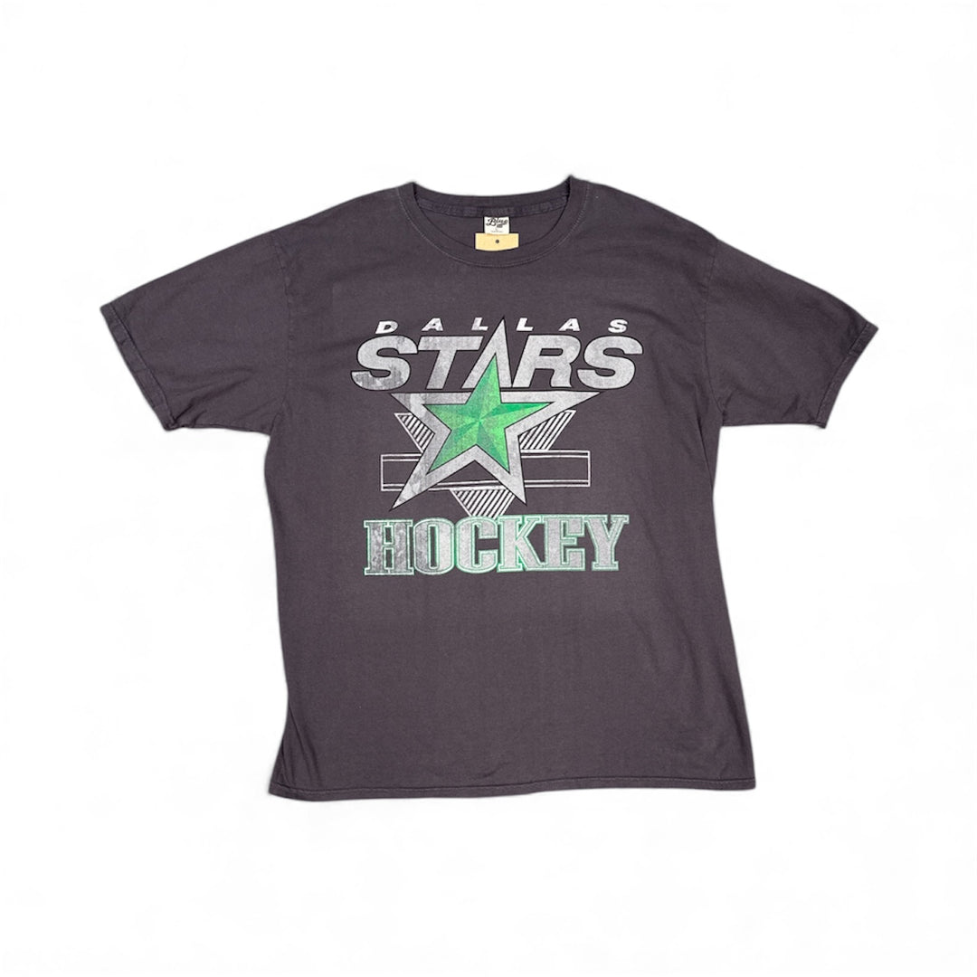 Gray t-shirt with Dallas Stars hockey logo graphic on a white background
