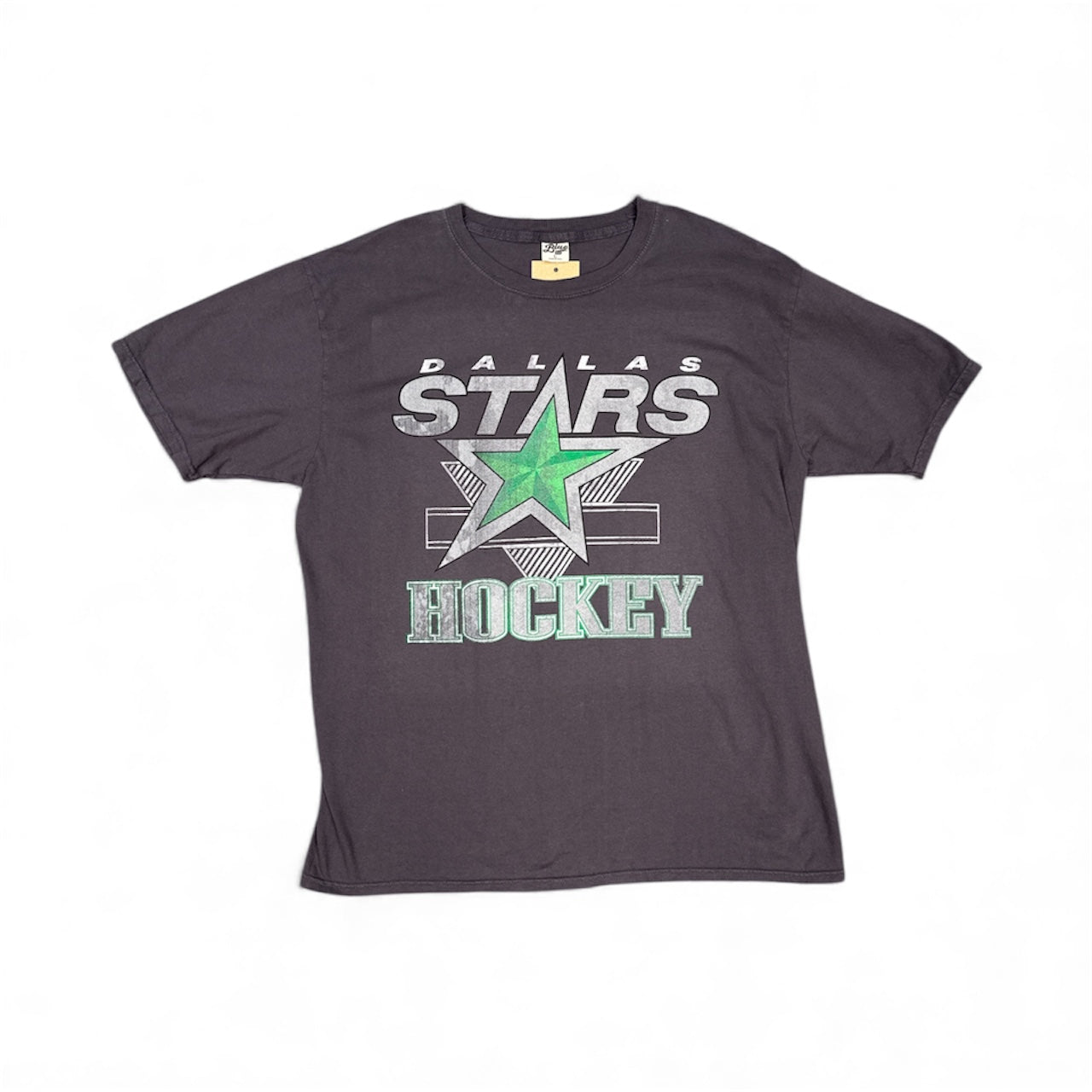 Gray t-shirt with Dallas Stars hockey logo graphic on a white background