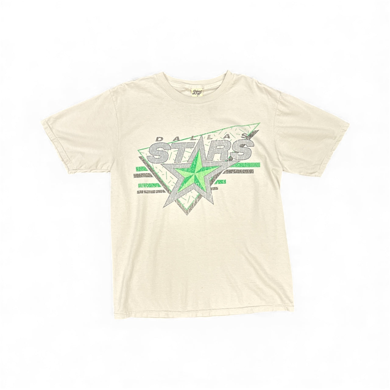 Beige t-shirt with 'Dallas Stars' graphic on a white background