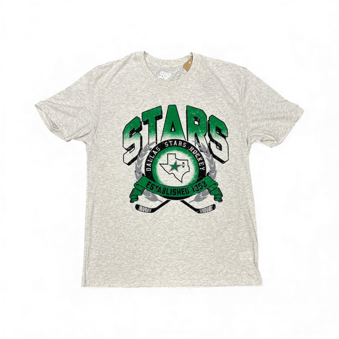 Gray t-shirt with 'Stars' 3rd logo on a white background