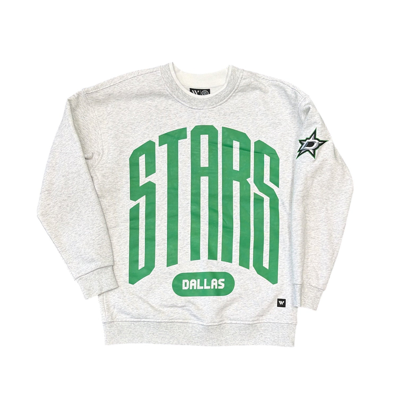Gray sweatshirt with green 'STARS' text and logo on a white background