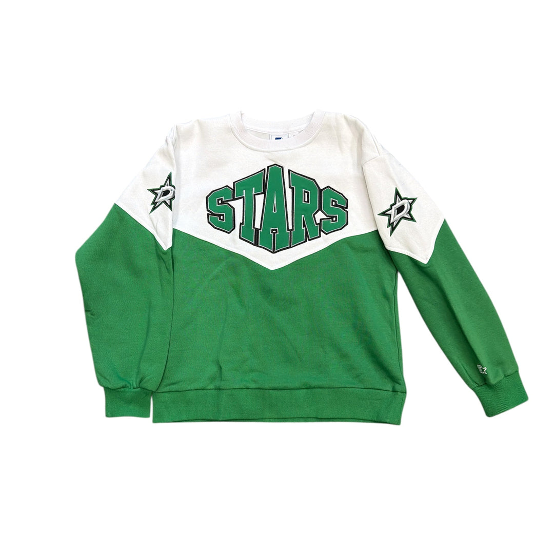 Green and white crewneck pullover with 'STARS' text on a white background