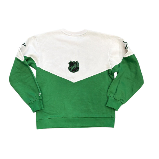 Green and white sweatshirt with a NHL logo on a white background