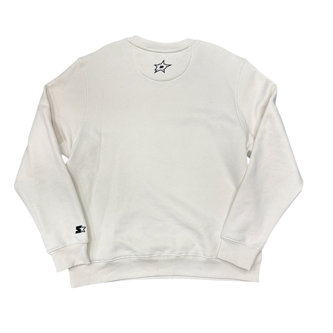Crewneck sweatshirt with a small Dallas Stars logo on a white background
