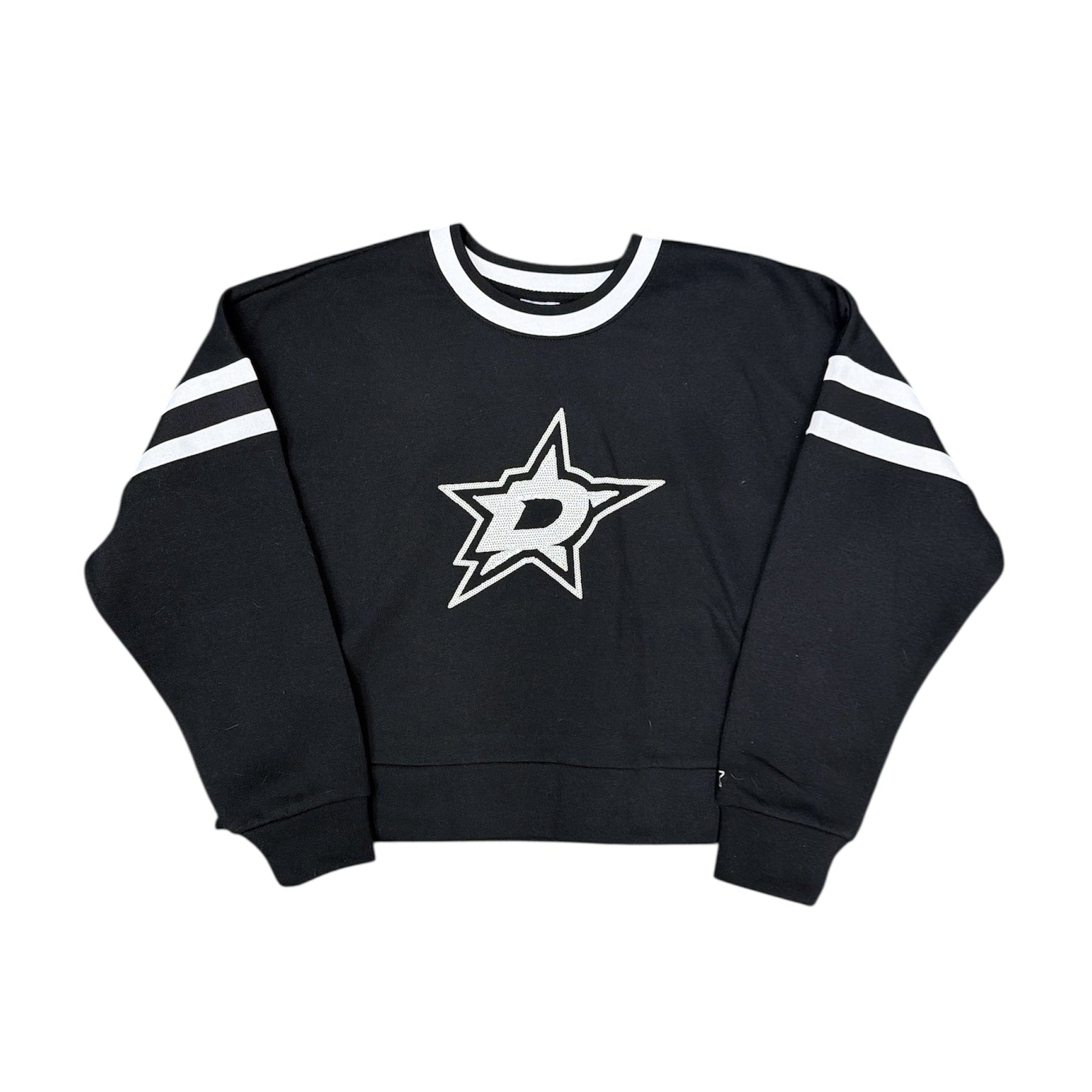 Black sweatshirt with a star logo on a white background