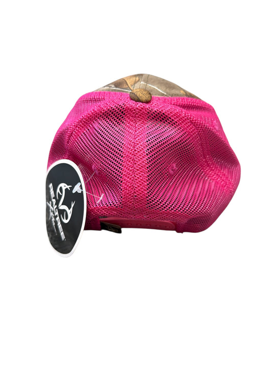 Pink mesh cap on a white background