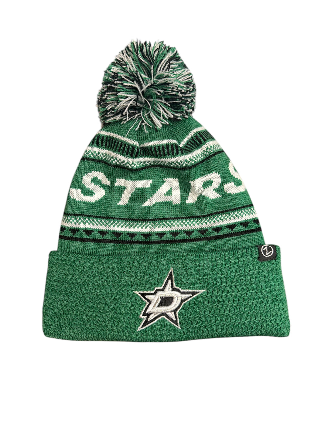 Green beanie with pom-pom and 'Stars' logo on a white background