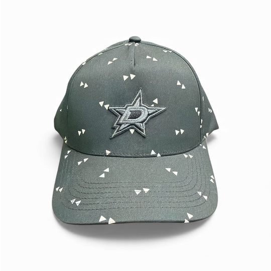 Black cap with Dallas Stars logo and small white patterns on a white background