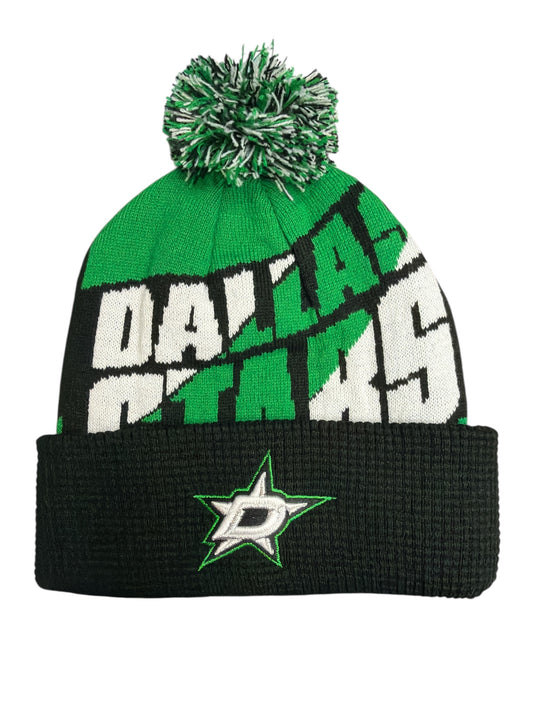 Green and black youth beanie with 'Dallas Stars' text and logo on a white background