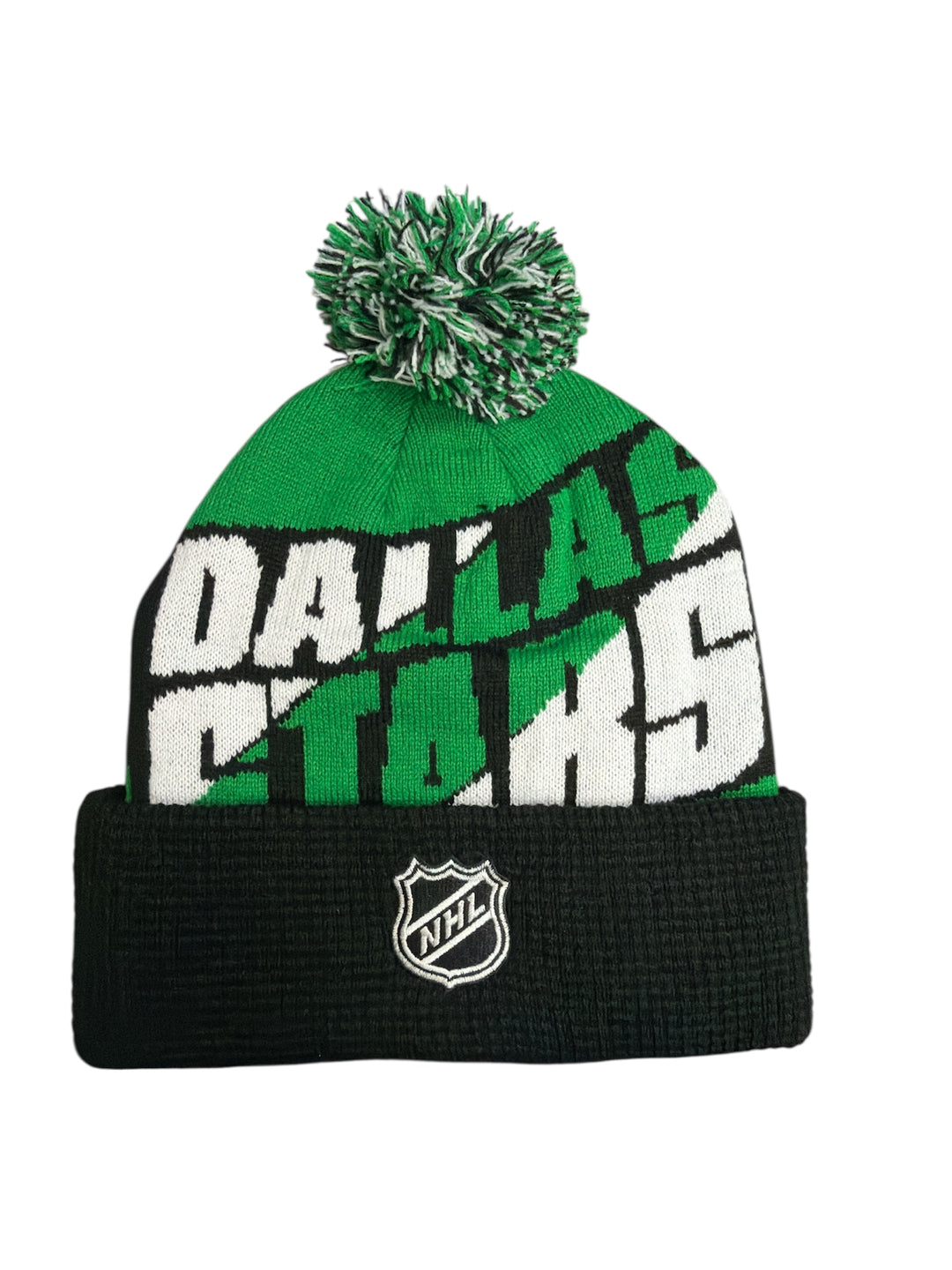 Green and black youth beanie with 'Dallas Stars' and NHL logo on a white background