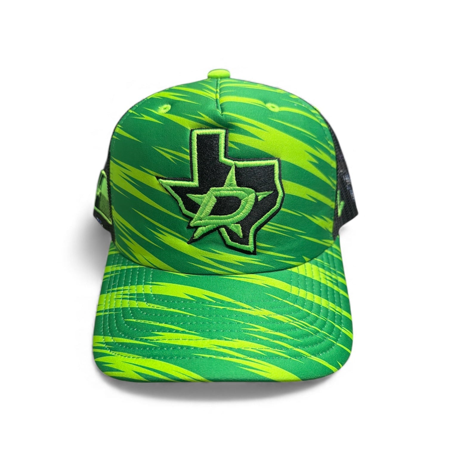 Neon Green and black cap with Dallas Stars logo on a white background