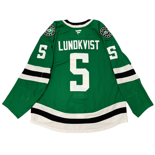Game Worn Dallas Stars Home hockey jersey with number 5 and name &