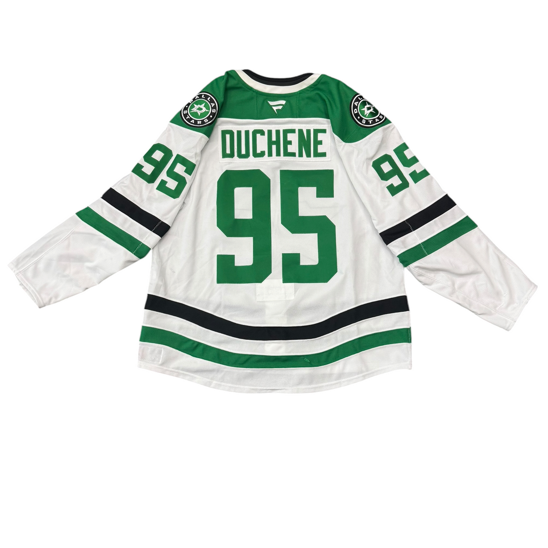 Game Worn Dallas Stars Away Hockey jersey with number 95 and name 'Duchene' on a white background