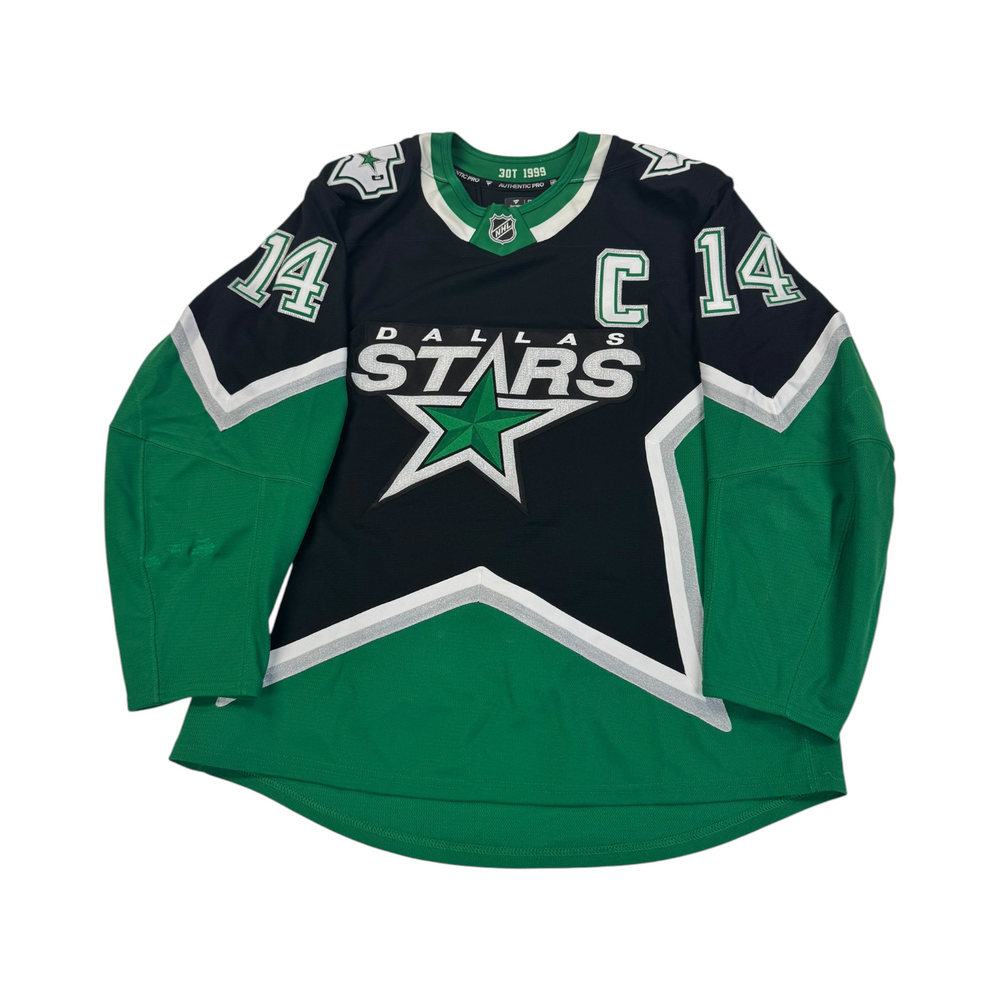 '99 Alternate Dallas Stars hockey jersey with number 14 on sleeves. Jersey on a white background