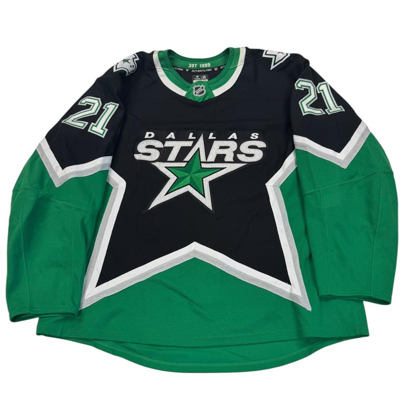 Dallas Stars '99 ALTERNATE hockey jersey with number 21 on sleeves. Jersey on a white background