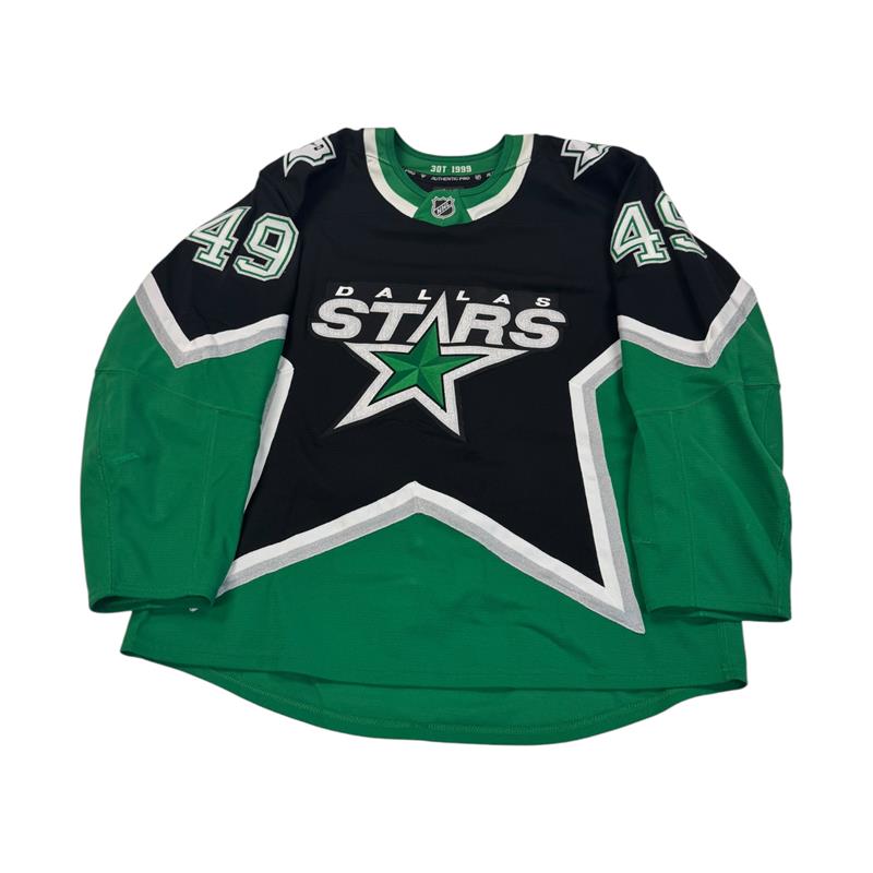 Dallas Stars hockey jersey with number 49 on Sleeves. Jersey on a white background