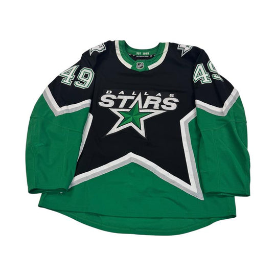 Dallas Stars hockey jersey with number 49 on Sleeves. Jersey on a white background