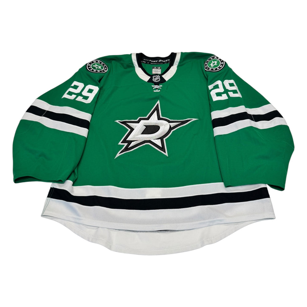 Green hockey jersey with number 29 on a white background