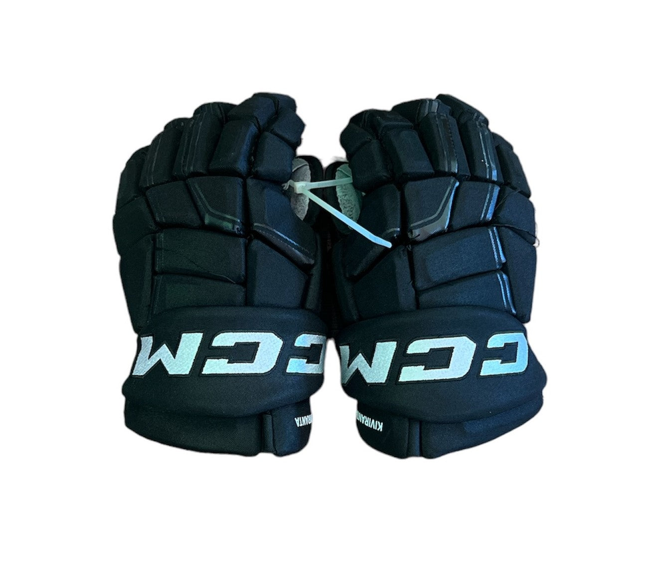 DALLAS STARS 2023 PLAYOFF JOEL KIVIRANTA GAME USED GLOVES - Front view of gloves