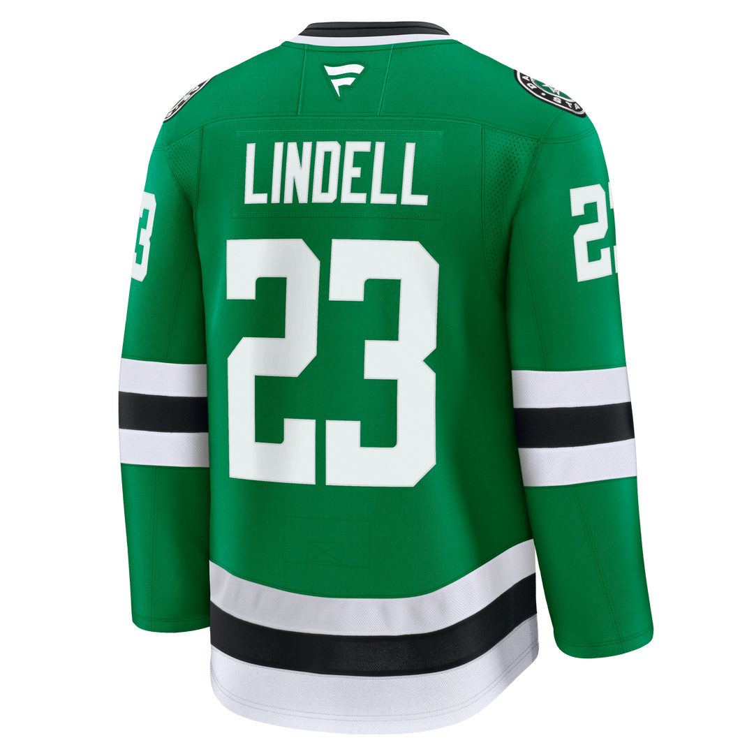 A green hockey jersey shown from the back, featuring the name &