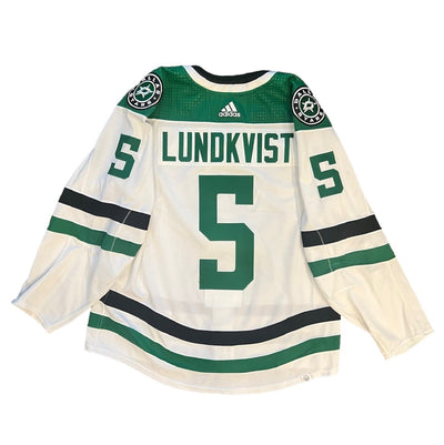 PHOTO OF NILS LUNDKVIST 2023-24 GAME WORN SET 2 AWAY JERSEY - BACK VIEW