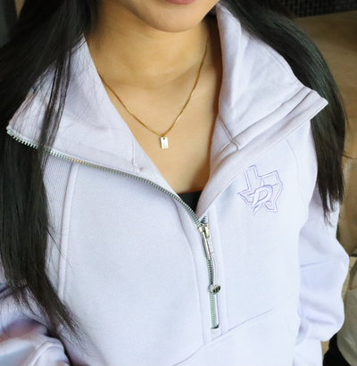 Photo of model wearing Dallas Stars Scuba Oversized Funnel Neck in Lilac