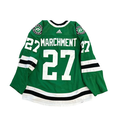 PHOTO OF BACK OF MARCHMENT GAME USED HOME JERSEY