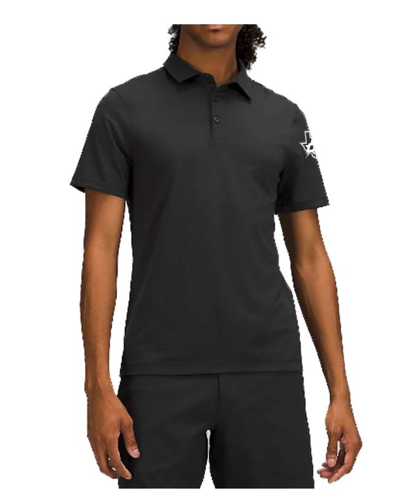 MODEL IS  WEARING DALLAS STARS LULULEMON EVOLUTION POLO BLACK