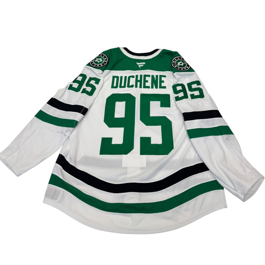 Game worn Dallas Stars away jersey with number 95 and name 'Duchene' on a white background